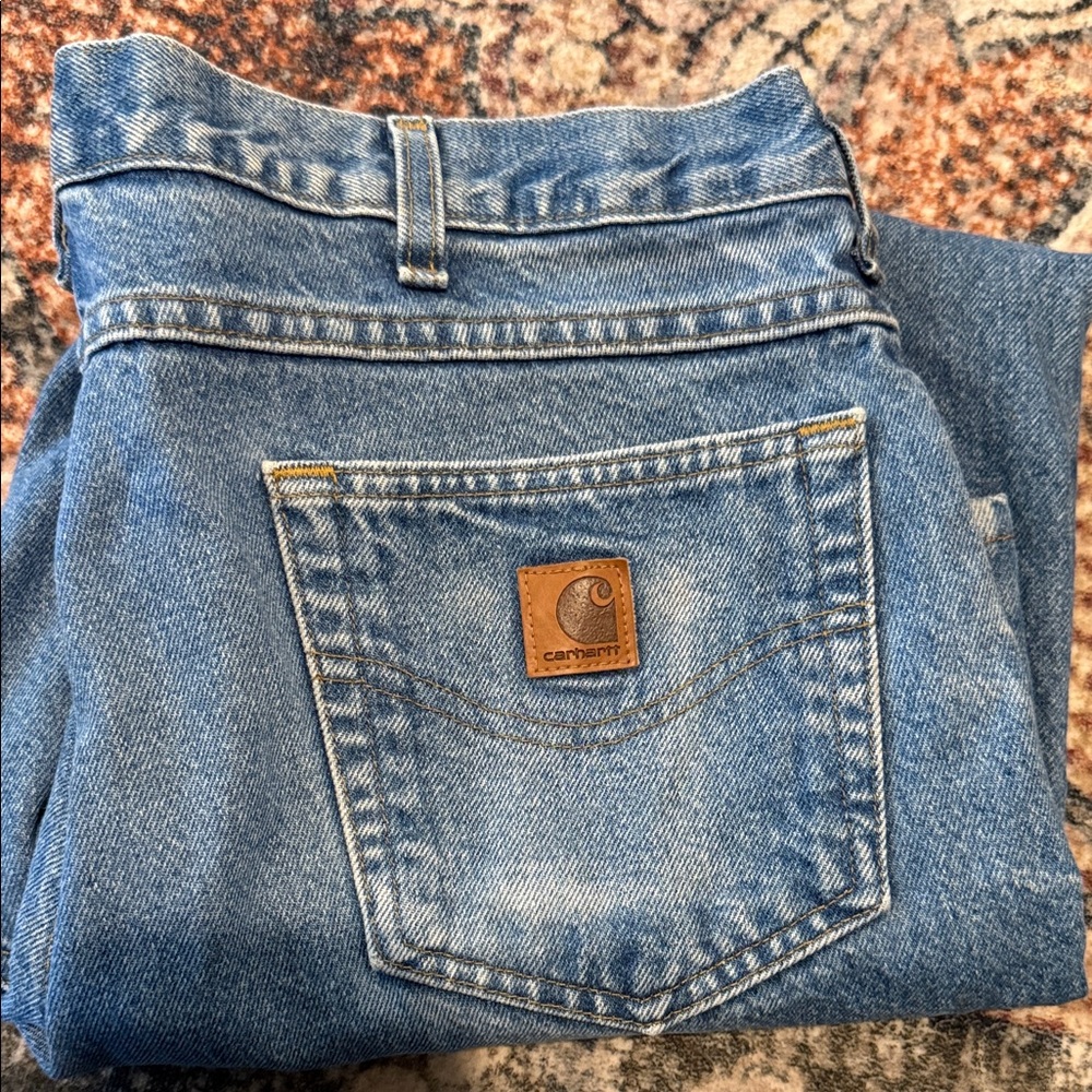 Carhartt Light Blue Denim Jeans with Brown Leather Patch